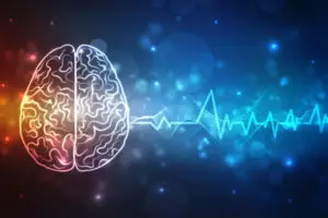 Brain wave concept on blue background technology