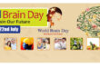 world brain day banner with images relating to health and the brain.